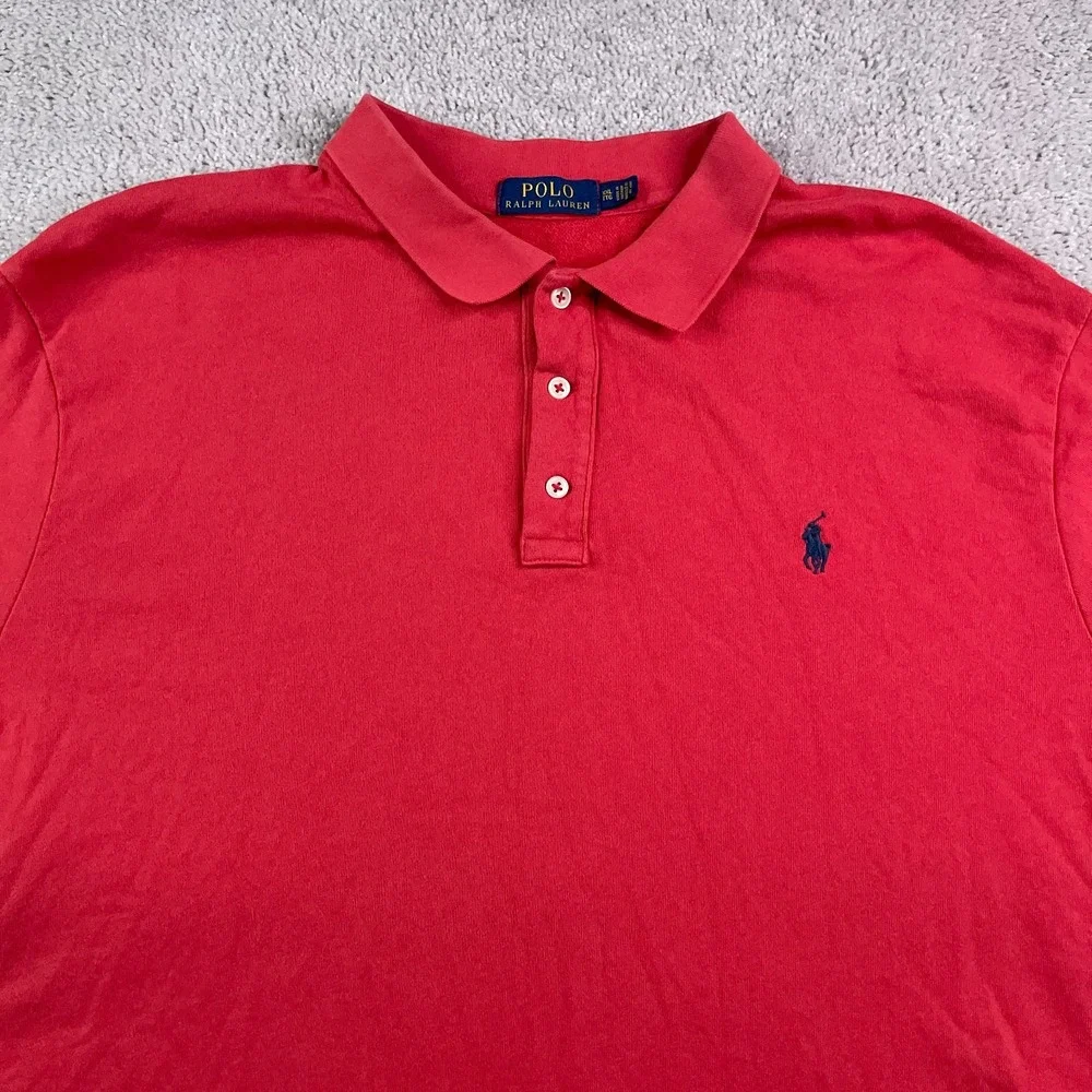 Polo Ralph Lauren Polo Shirt Mens 2XL XXL Red Jersey‎ Knit Blue Pony Preppy